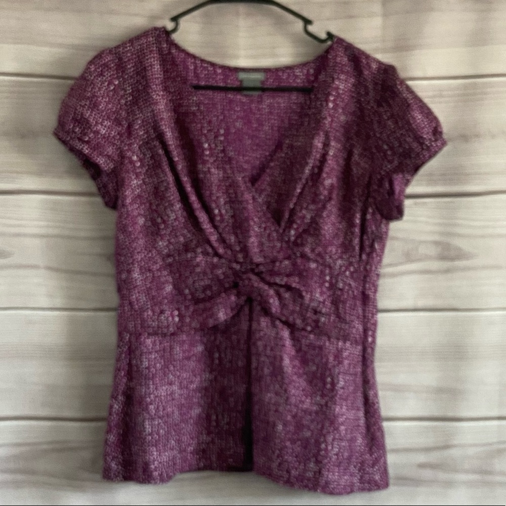 Ann Taylor Short Sleeve Purple Abstract Print Blouse